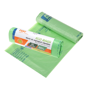 Worki do segregacji odpadów z taśmą ECO BAGS 60L zielone 10 sztuk RAVI